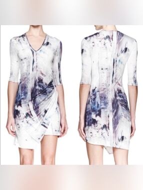 Helmut Lang Dress Large L Anthropologie tidal print jersey Draped blue N Marcus